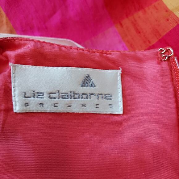 Liz Claiborne Pink Orange Block Pattern Silk Sheath Dress Size 6 - Picture 14 of 15